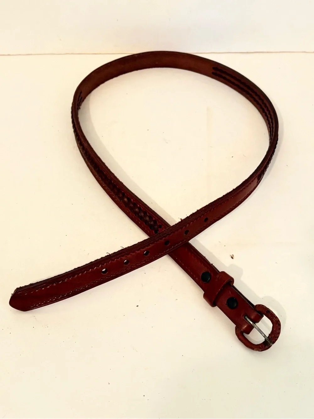 Brown Leather Braided Inset & Tooled Border Belt